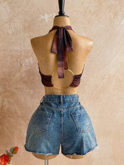 Soleia Women's Tie-Dye Print Halter Twist Back Sexy Sleeveless Top