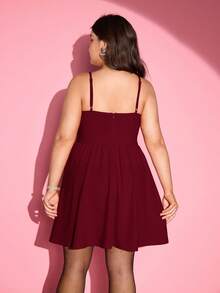 SHEIN MOD Plus Size Solid Ruched Cami White Summer Dress - Burgundy - View 2