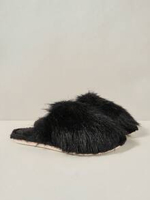 Cuccoo Casual Comfortable Solid Color Plush Slippers, Women Flats For Christmas - Black - View 5