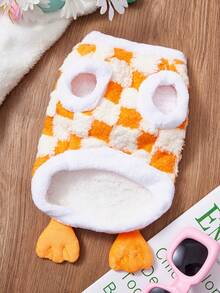 PETSIN 1 Autumn/Winter Pet Dog, Cat Clothes, Dog Supplies, Funny Orange Checkered (Double-Layer) Cute Cat Cartoon Teddy Bear, Small And Medium-Sized Dog - Orange - View 5