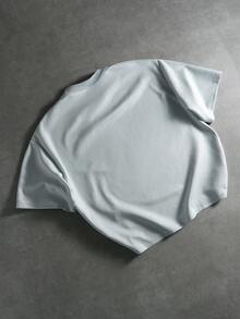 PAVTROS 男士字母刺绣圆领休闲宽松短袖T恤 - 灰色 - 查看 6