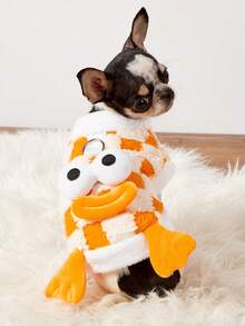 PETSIN 1 Autumn/Winter Pet Dog, Cat Clothes, Dog Supplies, Funny Orange Checkered (Double-Layer) Cute Cat Cartoon Teddy Bear, Small And Medium-Sized Dog - Orange - View 2