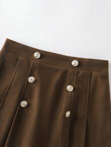 Franclia Vintage A-Line Pleated Mini Skirt, Flattering & Versatile For Women, Autumn/Winter - Coffee Brown - View 5