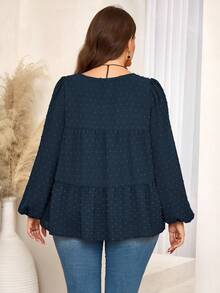 EMERY ROSE Blusa holgada con mangas farol, dobladillo con volantes y lunares, para talla grande, para uso casual o laboral, otoño - azul real - Ver 2