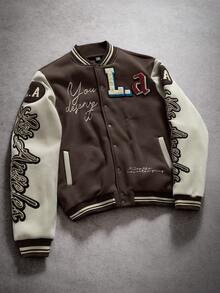 PAVTROS Men's Patchwork Baseball Jacket Custom Jacket Graphic Jackets Letter Men Jacket Designer Jacket - Khaki - View 1