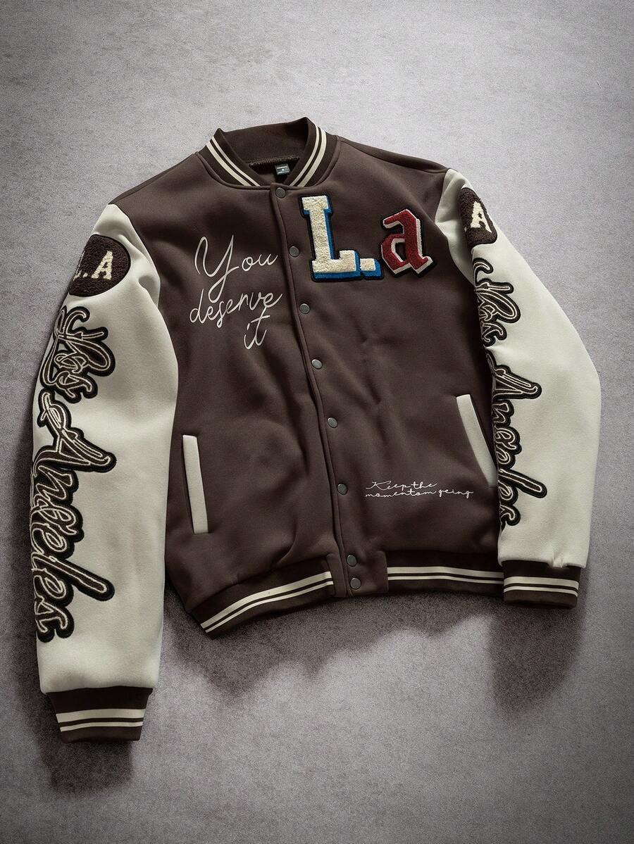 PAVTROS Men's Patchwork Baseball Jacket Custom Jacket Graphic Jackets Letter Men Jacket Designer Jacket - Khaki - View 1