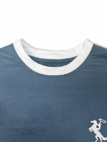 Resyla 女款T恤/保罗图案印花/刺绣工艺/女士宽松休闲撞色圆领T恤上衣/春夏 - 彩色 - 查看 3