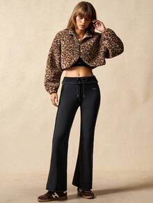 VARSIVA Women's Leopard Print Short Stand-Up Collar Zippered Elastic Cuff Windproof Fleece Jacket Autumn/Winter Style. - Multicolor - View 3