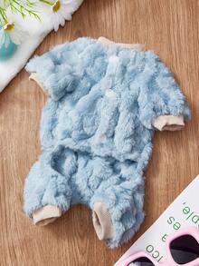 PETSIN 1 件蓝蜂宠物连体衣，带牵引扣，适合秋冬外出，防风，厚实保暖的宠物服装 - 藍色 - 查看 9