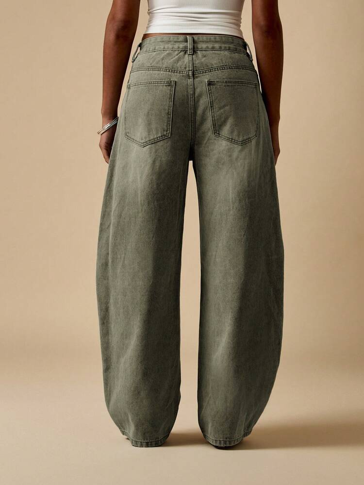 MISSGUIDED Jeans a vita alta a gamba ampia con lavaggio vintage, vestibilità rilassata, pantaloni di jeans utility per uso casual quotidiano