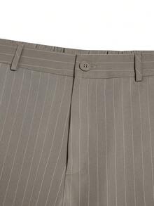 SHEIN LUNE Quần ống rộng kẻ sọc dáng rộng thoải mái cho nữ cỡ lớn - Màu Khaki - Xem 4