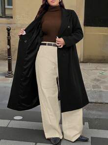 SHEIN LUNE CURVE Plus Size Women's Autumn/Winter New Design Sense Coat, High-Quality Long Jacket - Black - View 4