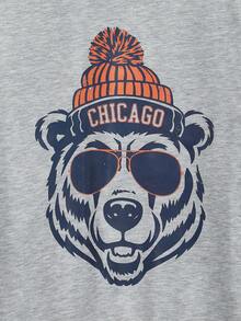 Open Phase 男士休闲宽松圆领卫衣，饰有熊头图案印花，芝加哥风格设计，适合秋冬春夏穿着，复古美式风格，男女皆宜，宽松版型夏季服装——适合日常穿着和夏季度假穿着。 - 深灰色 - 查看 4