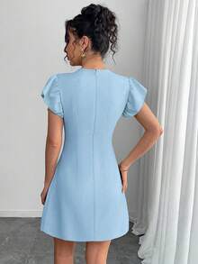 Chiquease Vintage Chinese Style Button Decor Cap Sleeve Short Dress - Baby Blue - View 2