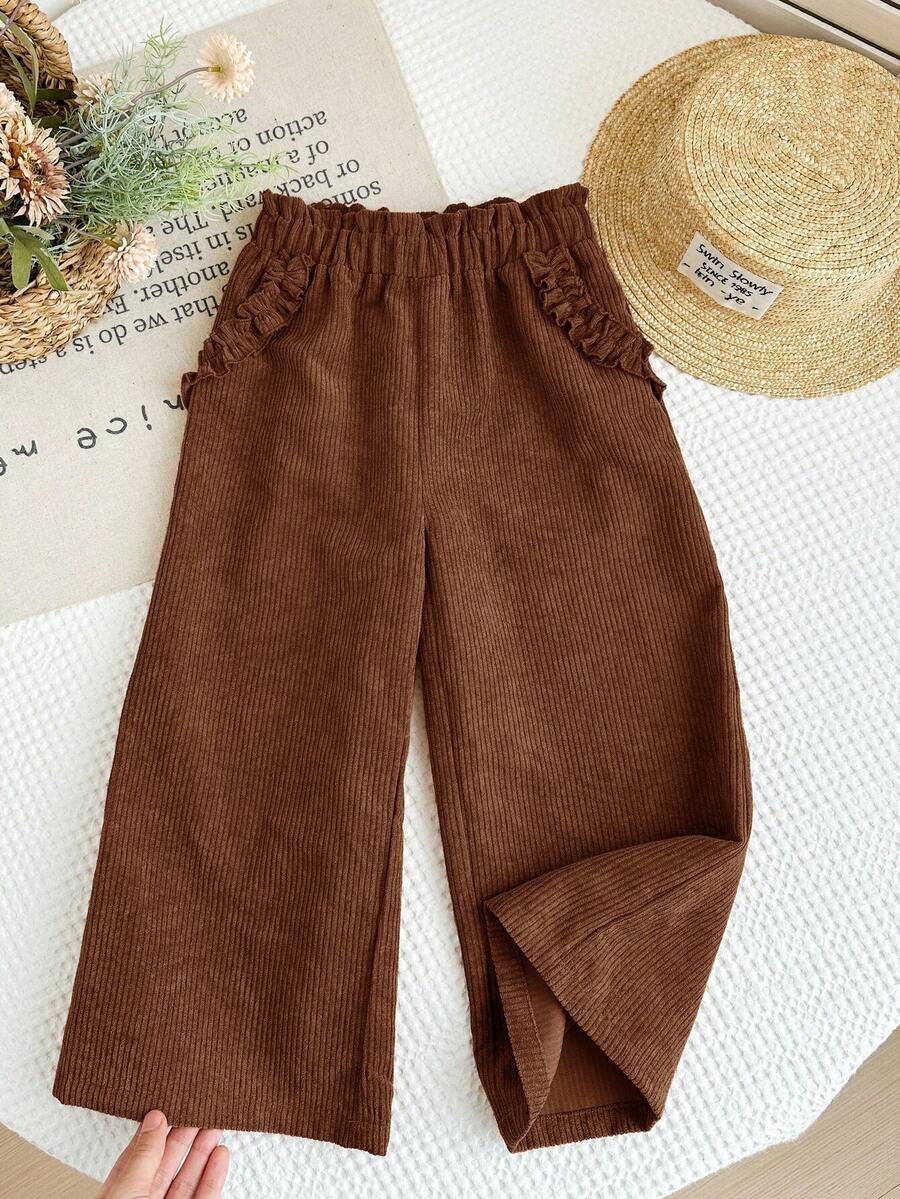 LMoss Kids Young Girl Corduroy Loose Casual Pants - Brown - View 1