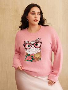 Anewsta Elegant Plus Size Chunky Knit Sweater With Embroidered Cherry ...