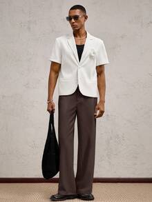 AKNOTIC Business Casual Quần dài ống đứng dệt kim thường ngày cho nam, thích hợp mặc hàng ngày, mùa xuân/hè, kỳ nghỉ, tiệc tùng, đám cưới, quà tặng tốt nghiệp - Cà phê nâu - Xem 4