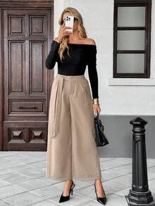 Pariaura French Vintage Herringbone Wide Leg Pants,High Waisted Tie Waist Casual Khaki Autumn Trousers,Elegant Office Slim-Fit Work Meeting Campus Daily Pants - Coffee Brown - View 3