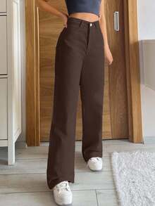 EURMUSE Quần jean ống đứng túi xéo 100% cotton không kèm thắt lưng - Màu Đỏ Sâu - Xem 4