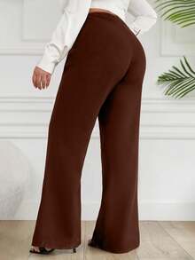 EURMUSE Plus Size Double Breasted Decorative Flared Trousers - Mocha Brown - View 2