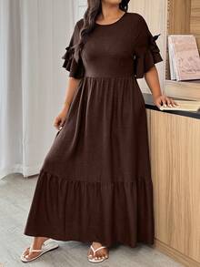 EMERY ROSE Đầm suông cổ tròn tay ngắn trang trí nơ trơn màu cỡ lớn cho nữ - màu nâu - Xem 5
