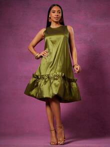 Vixey Ruffle Hem A Line Taffeta Sleeveless Dress