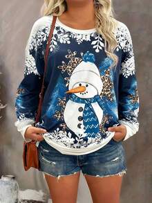 قميص كاجوال بياقة طاقم وأكمام طويلة مطبوع بقلوب أومبري لحفلات عيد الميلاد، مقاسات كبيرة للنساء، ملابس علوية للربيع - متعدد الألوان - مشاهدة 1