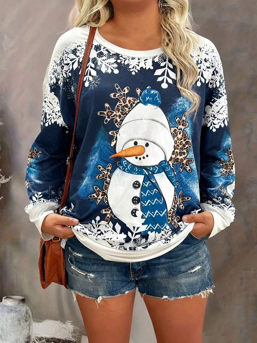 قميص كاجوال بياقة طاقم وأكمام طويلة مطبوع بقلوب أومبري لحفلات عيد الميلاد، مقاسات كبيرة للنساء، ملابس علوية للربيع - متعدد الألوان - مشاهدة 1