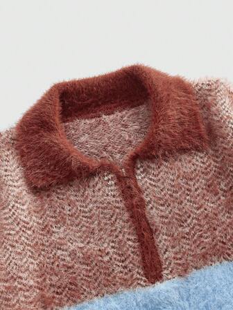 Street Life Men's Casual Faux Fur Striped Sweater, Autumn/Winter