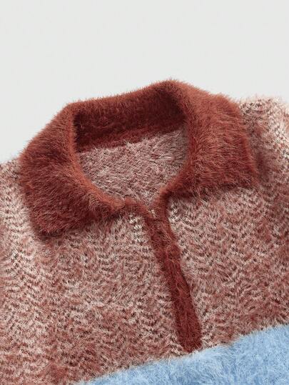 Street Life كنزة صوفية كاجوال رجالية مزركشة بخطوط من الفرو الصناعي، خريف/شتاء