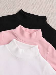 SHEIN Playful Pals 3件装女婴针织柔软长袖上衣，适合0-3岁儿童，高领长袖衬衫，面料柔软亲肤，增添甜美气息，适合秋冬季作为内搭，适合户外活动、家庭聚会等场合。