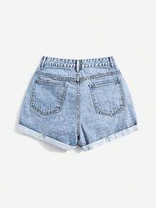 SHEIN PETITE 女士休闲百搭做旧牛仔短裤 - 淺色水洗藍 - 查看 2