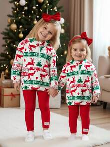 SHEIN Young Girls Christmas Print Pullover Girls Christmas Clothing Kids Christmas Sweater Kids Christmas Pajamas, Christmas Sweatshirt, Autumn/Winter, Christmas Tree, Santa Claus, Reindeer, Snowflake Fleece Long Sleeve Jacket Kids Christmas Sweater Kids Christmas Pajamas Girls Christmas Sweater Kids Winter Sweater Christmas Fleece Pullover Holiday Sweater Kids Christmas Pullover Christmas Sweater For Kids Christmas Fleece Top Christmas Reindeer Sweater Girls Christmas Pullover Little Girls Sweater - Red and White - View 1