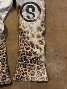 SHEIN 女士豹纹弹力腰字母印花水钻装饰休闲/工作裤 - 彩色 - 查看 3