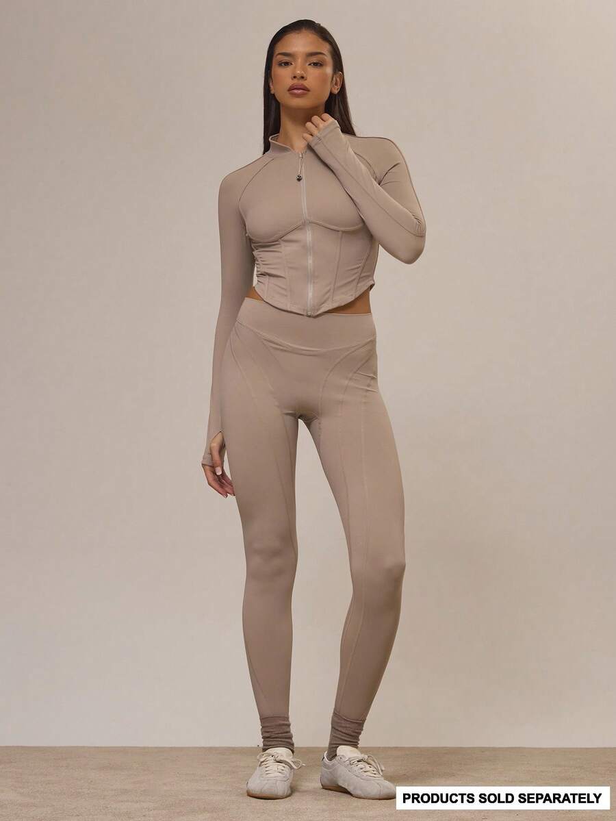 Musera Sport Contour Piping Sports Leggings Active Workout Cute Cinnamon Swirl Winter - Chocolate Brown - View 1