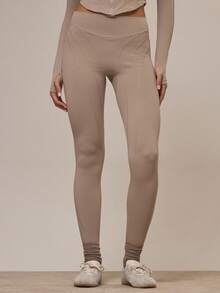 Musera Sport Contour Piping Sports Leggings Active Workout Cute Cinnamon Swirl Winter - Chocolate Brown - View 2