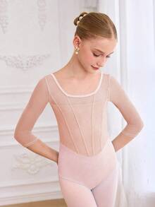 SHEIN Tween Girls LEOTARD LONG SLEEVE Ballet Dance Clothing - Rust Brown - View 4