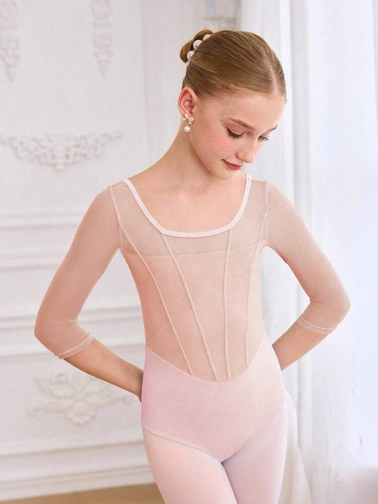 SHEIN Tween Girls LEOTARD LONG SLEEVE Ballet Dance Clothing - Rust Brown - View 4