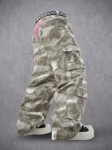 Manfinity Denimwave Quần jeans ống rộng màu sáng ngụy trang phong cách đường phố trẻ trung có túi lớn, Thu/Đông - Nhiều màu - Xem 5