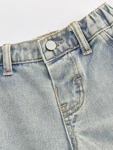 SHEIN Playful Pals 男婴时尚街头休闲水洗工装口袋宽松浅蓝色牛仔裤 - 淺色水洗藍 - 查看 3