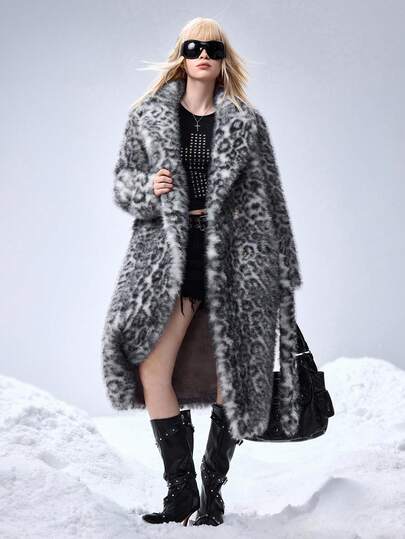 Grunge Punk Abrigo de mujer de piel sintética con estampado de leopardo, otoño/invierno