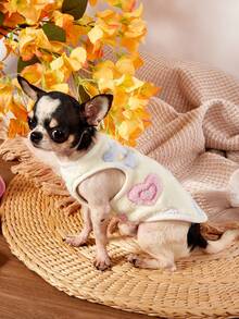 PETSIN 1pc Blue Small Flower Printed Pet Vest, Holiday Autumn And Winter Thick Flannel Warm Pet Clothes - Multicolor - View 8