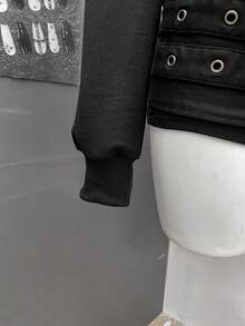 SHEIN Unity Áo nỉ họa tiết da báo vá phong cách Punk thời trang dạo phố dành cho nữ, Thu/Đông - màu đen - Xem 6