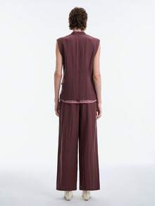 SHEIN Stylify Women's Sleeveless Belted Long Elegant Casual Business Suit Set, Suitable For Office, Daily Wear, Autumn - Rust Brown - View 3