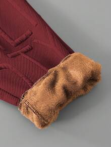 2pcs/Set Teen Boy Casual Solid Color Long Sleeve Thermal Lined Zip-Up Jacket And Pants Set, Suitable For Everyday Casual Outdoor Wear, Autumn/Winter - Burgundy - View 4