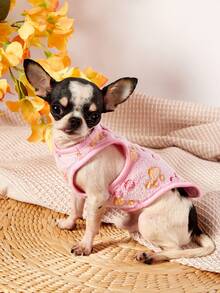 PETSIN 1pc Rose Red Foot Print Pet Tank Top Pink Autumn/Winter Thick Flannel Warm Pet Clothes - Pink - View 2