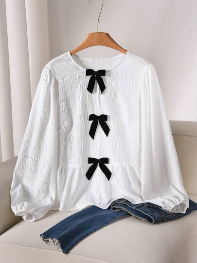 CosyJoli חולצה רופפת עם שרוולי פנס לנשים במידות גדולות