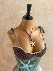 Soleia 女士度假露背镂空露背复古渐变麻灰海星刺绣针织连衣裙，适合派对、晚会、性感、约会、海滩度假、夏季服装、节日约会、下午茶、海滨海滩邮轮度假、城市度假、波西米亚风度假、音乐节、沙滩裙，可内外穿着，适合所有季节 - 棕色 - 查看 3