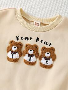 Cozy Pixies 男婴可爱卡通3D小熊图案针织柔软圆领长袖套头卫衣，休闲日常穿着