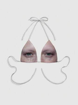 ROMWE Avant Y2K Eye Print Vintage Sexy Halter Tie Bow Backless Camisole For Women